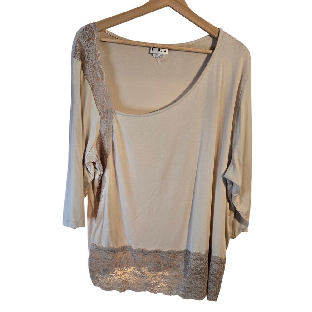CLIO II 2X Cream Lace Trim Feminine Boho Top [0339]